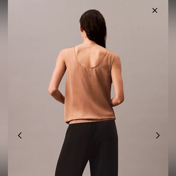 NWT Calvin Klein tan satin tie front tank top size M - Picture 2 of 5